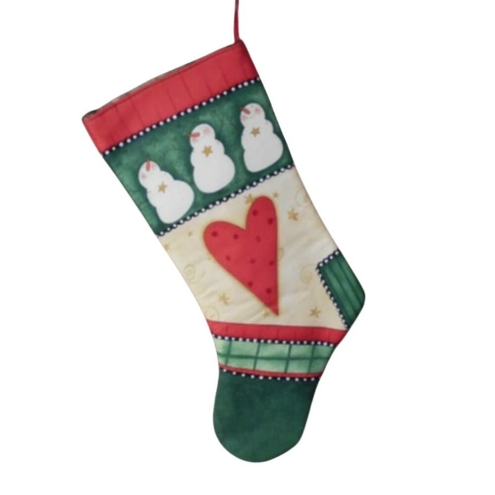 Handmade Christmas Stocking Rustic Snowman Patchwork 14" Style 3
